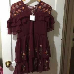 - Zara Burgundy Embroidered Dress/Top Small